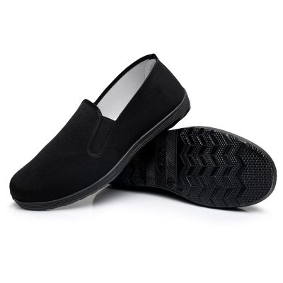Chinese Kung Fu Slippers Canvas Martial Arts Tai Chi Shoes Rubber Sole Unisex All Black Size Man 9/Woman 10 (260cm)