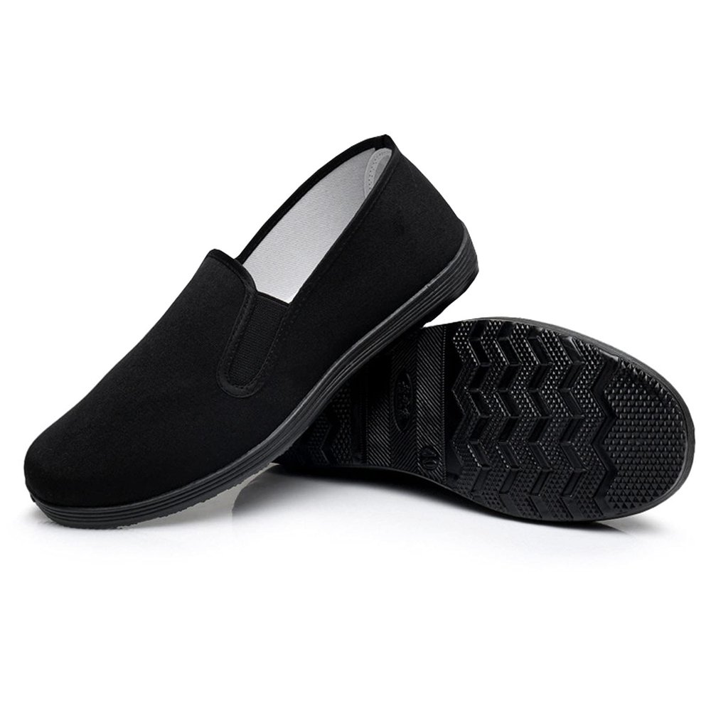 Chinese Kung Fu Slippers Canvas Martial Arts Tai Chi Shoes Rubber Sole Unisex All Black Size Man 9/Woman 10 (260cm)