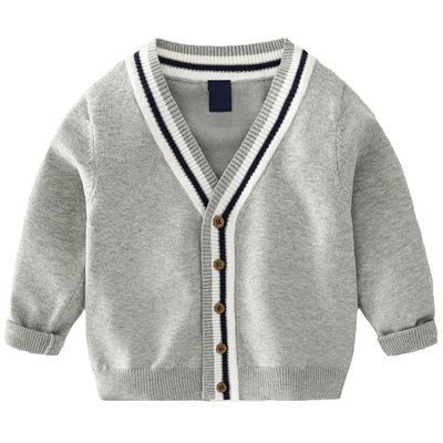 Baby Boys Button-up Cardigan V-Neck Knit Sweater Toddler Classic Casual Long Sleeve Outerwear Cardigan Sweater Coat (Gray,1-2T,1 Year,2 Years)