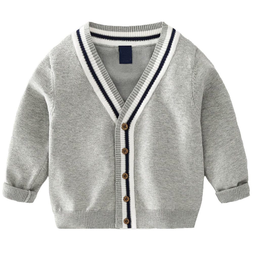 Baby Boys Button-up Cardigan V-Neck Knit Sweater Toddler Classic Casual Long Sleeve Outerwear Cardigan Sweater Coat (Gray,1-2T,1 Year,2 Years)