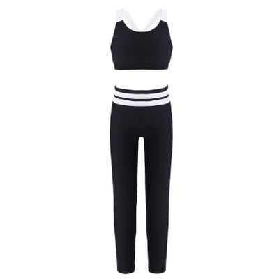Moggemol Girls Printed Athletic Crop Top with Leggings Sets Jazz Hip Hop Workout Gymnastic Dance Outfit Black 12