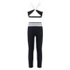 Moggemol Girls Printed Athletic Crop Top with Leggings Sets Jazz Hip Hop Workout Gymnastic Dance Outfit Black 12 view 2