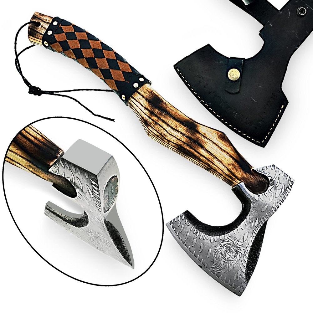 Custom Handmade Carbon Steel Viking Tomahawk Hatchet Bearded Leather Wrapped Handle Axe