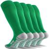 CWVLC Youth Soccer Baseball Socks 5 Pairs, Football Sport, Softball Team Athletic Socks, Knee High Long Tube Cotton Arch Ankle Compression Socks, Green, Medium view 1