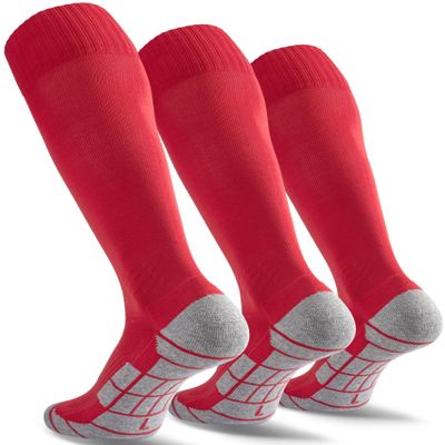 CWVLC Kids Toddler Soccer Socks 3 Pairs, Baseball Football Sport, Softball Team Athletic Socks, Knee High Long Tube Cotton Arch Ankle Compression Socks, Red, X-Small