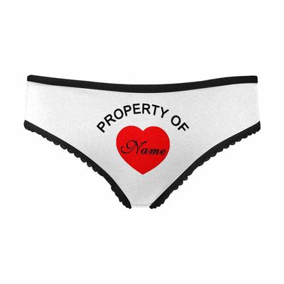 MyPupSocks Custom Underwear, Personalized Funny Panties, Heart Property of Name White Women's Briefs Panties Printed with Name XXXL