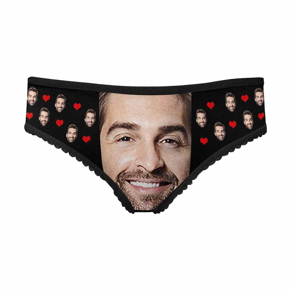 MyPupSocks Custom Face Personalized Photo Underwear Big Face Love Heart Black High-Cut Briefs Panties Underwear with Image for Women Girlfriend M