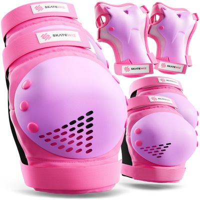 SKATEWIZ Kids Knee Pads and Elbow Pads Set - Wrist Guards for Skateboarding - Smash - Size M/L Pink Purple - Skating Protective Gear, Roller Skates, Skateboard - Ice Skating Kids