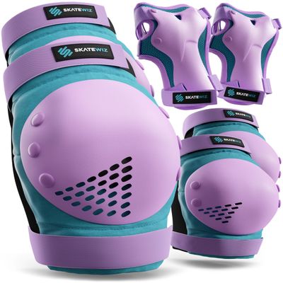 SKATEWIZ Kids Knee Pads and Elbow Pads Set - Wrist Guards for Skateboarding - Smash - Size M/L Blue Purple - Skating Protective Gear, Roller Skates, Skateboard - Ice Skating Kids
