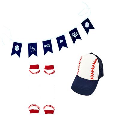 Baseball Cap Infant Hat Half Way to First Stitch Design & Accessories Navy Blue, White