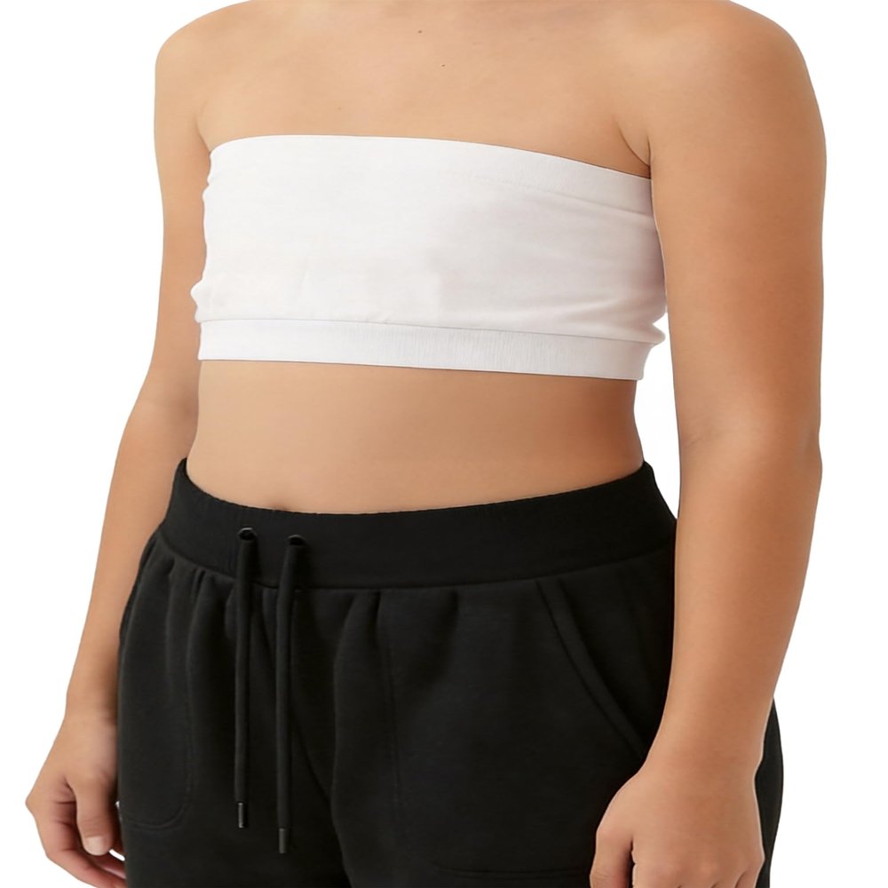 Kurve Girls Bandeau Tube Bra - Strapless Bandeau Bra,UV Protective Fabric UPF50+, White, Age (4-8)