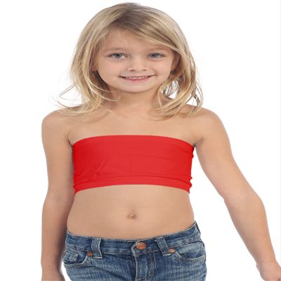 Kurve Girls Bandeau Tube Bra - Strapless Bandeau Bra,UV Protective Fabric UPF50+, Red, Age (4-8)