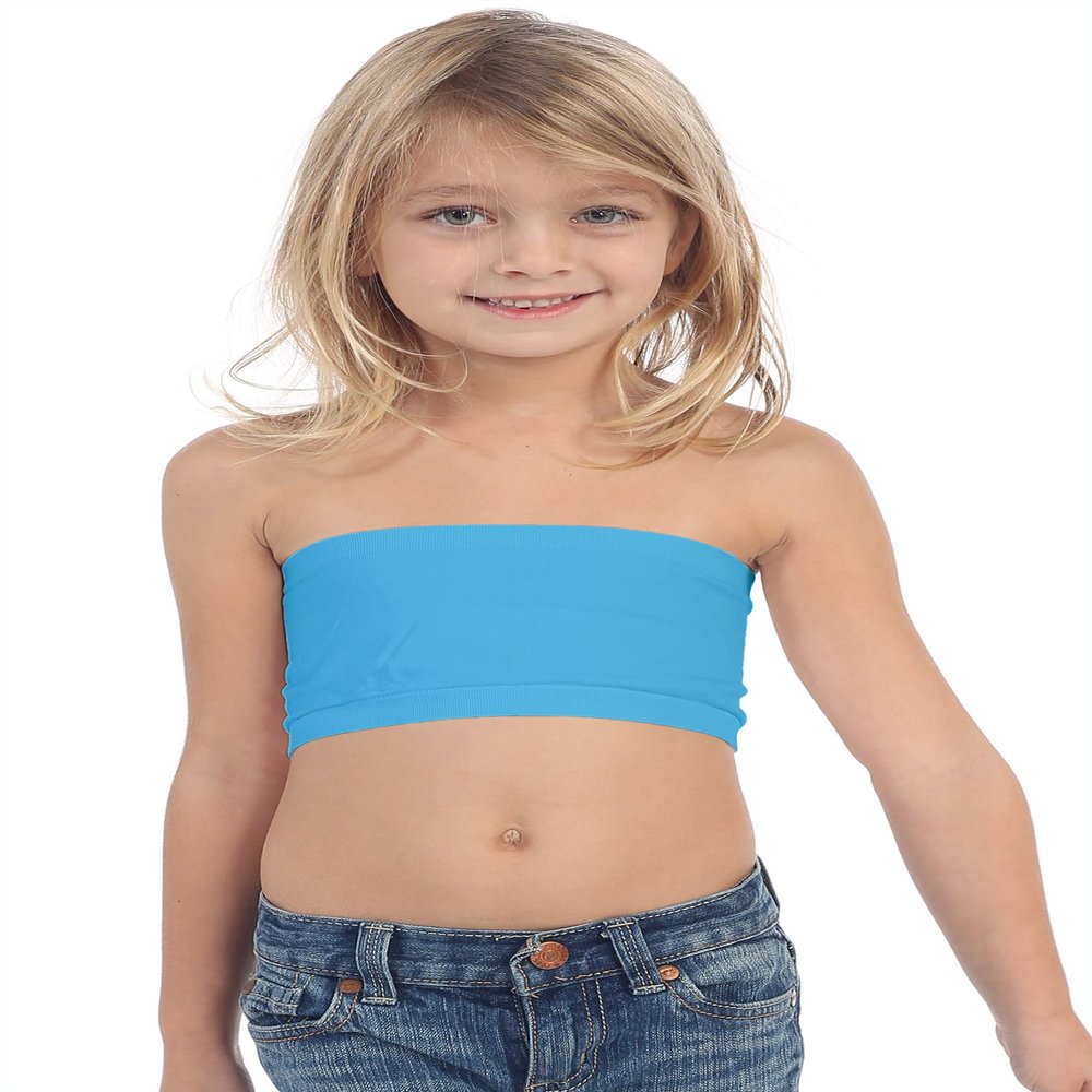 Kurve Girls Bandeau Tube Bra - Strapless Bandeau Bra,UV Protective Fabric UPF50+, Turquoise, Age (4-8)