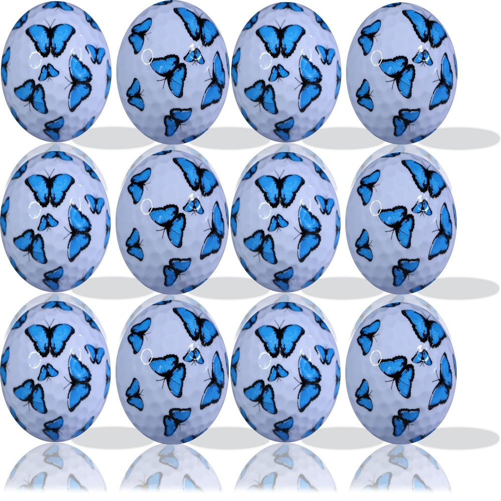 Blue Butterfly Golf Balls 12-Pack Unique Printed Balls for Women Unique Gifts for Her Cute, Collectible & Playable Ladies Golf Accessories