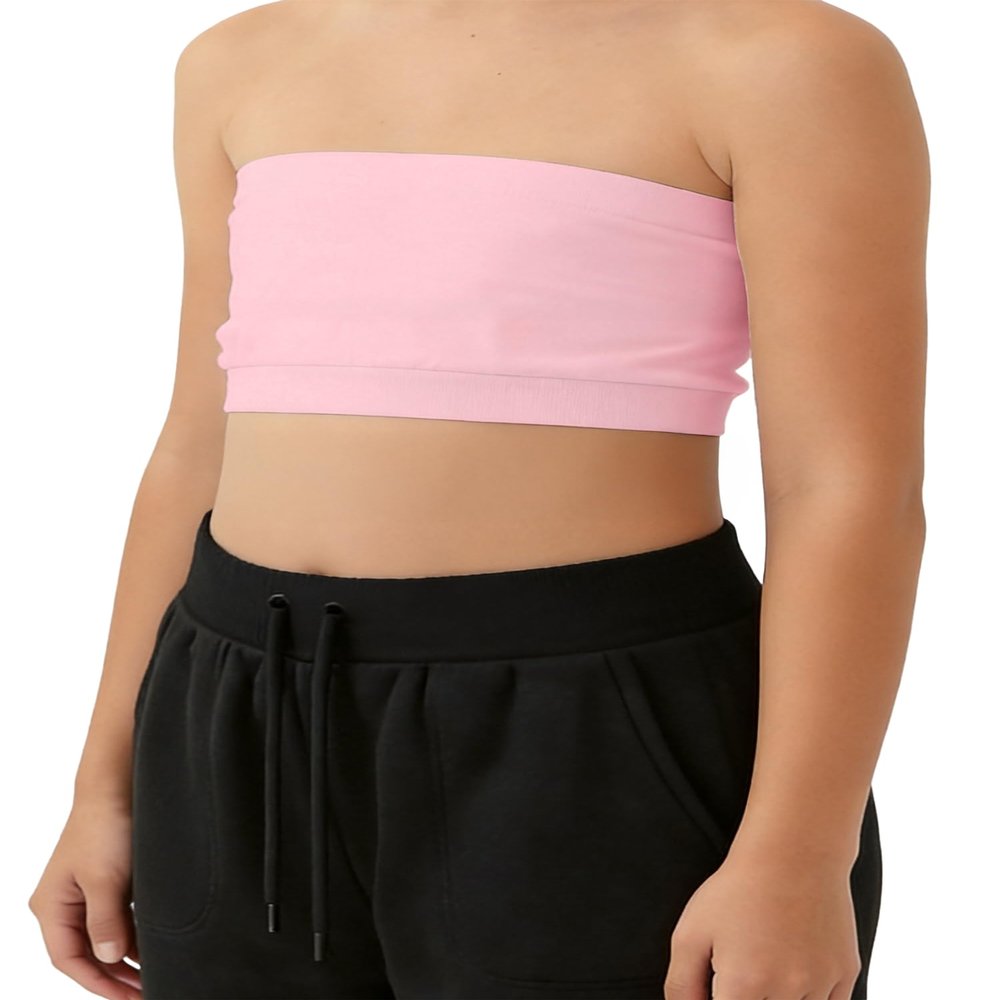 Kurve Girls Bandeau Tube Bra - Strapless Bandeau Bra,UV Protective Fabric UPF50+, Pink, Age (9-14)