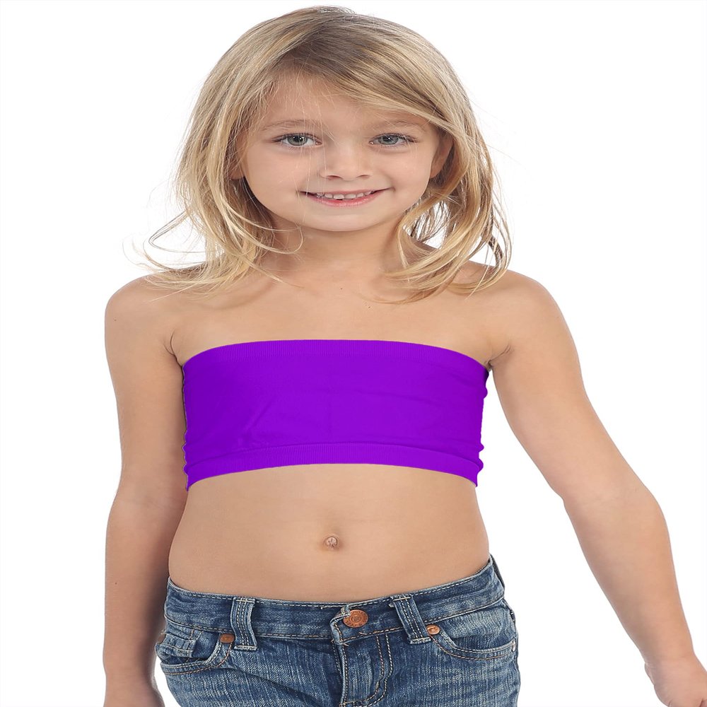 Kurve Girls Bandeau Tube Bra - Strapless Bandeau Bra,UV Protective Fabric UPF50+, Neon Purple, Age (9-14)