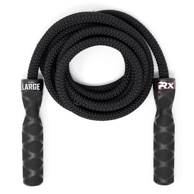 Rx Smart Gear Drag Jump Rope w/Non Slip Ergonomic Handles - Weighted Polypropylene Rope for Fitness & Exercise, Cardio Workout | Speed Jumping Rope for Men & Women WOD (Black, Large)