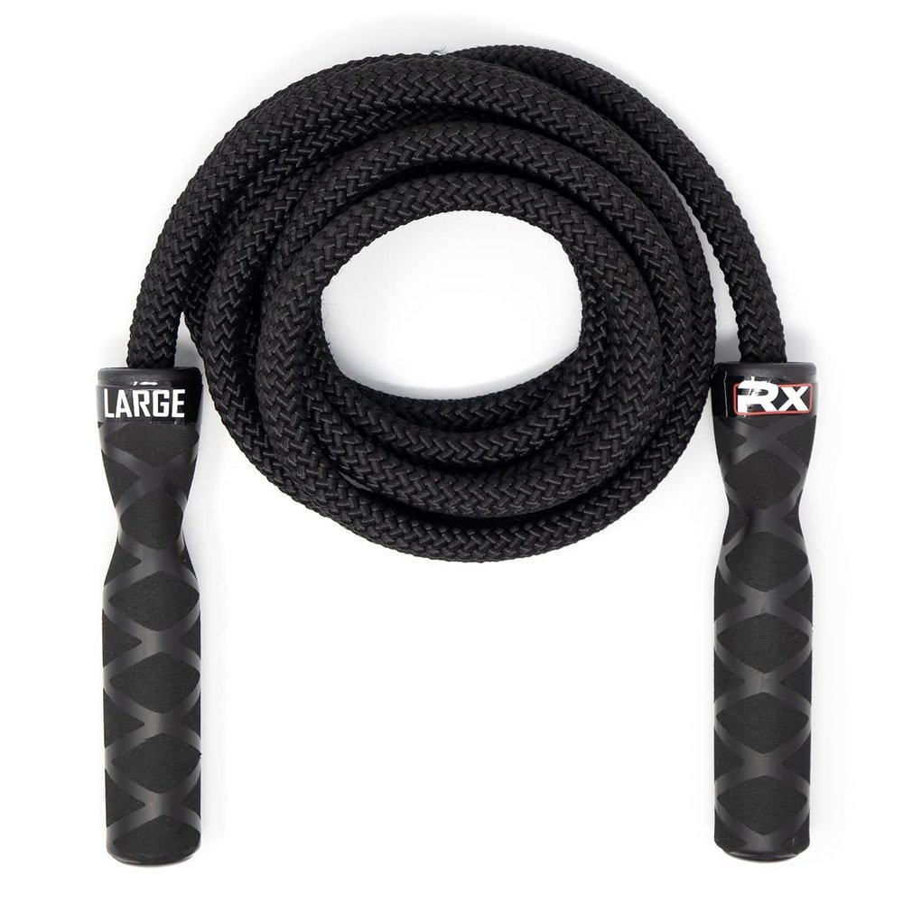 Rx Smart Gear Drag Jump Rope w/Non Slip Ergonomic Handles - Weighted Polypropylene Rope for Fitness & Exercise, Cardio Workout | Speed Jumping Rope for Men & Women WOD (Black, Large)