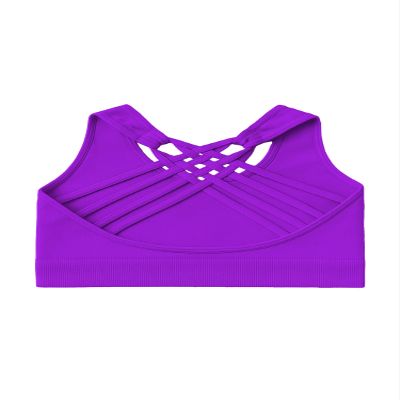 Kurve Girls Sleeveless Tank Top - Seamless Stretchy Strappy Back Crop Racerback Bra - Shirt Sports Bra for Kids, UPF 50+ Made in USA, Neon Purple-83, Age 9-14