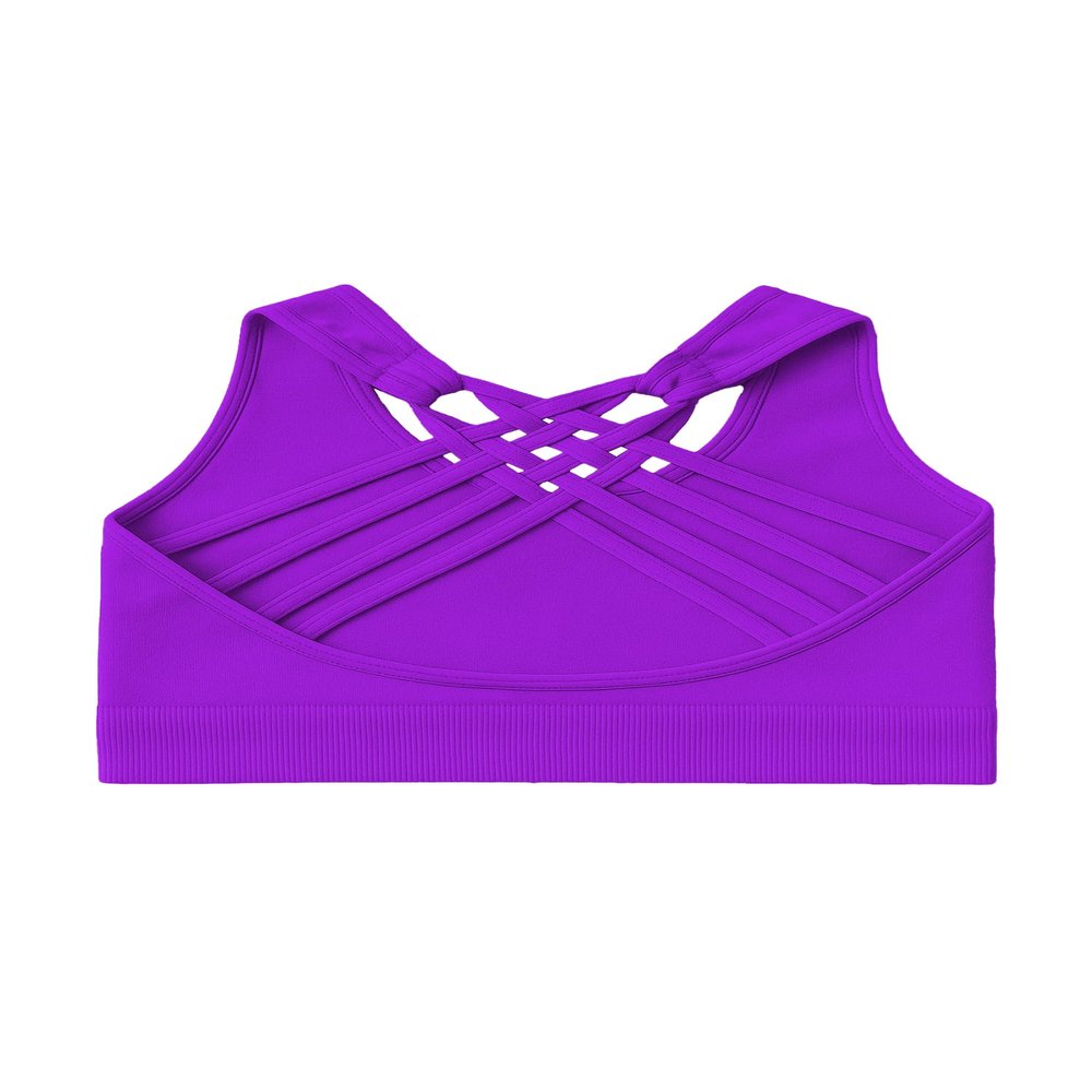 Kurve Girls Sleeveless Tank Top - Seamless Stretchy Strappy Back Crop Racerback Bra - Shirt Sports Bra for Kids, UPF 50+ Made in USA, Neon Purple-83, Age 9-14