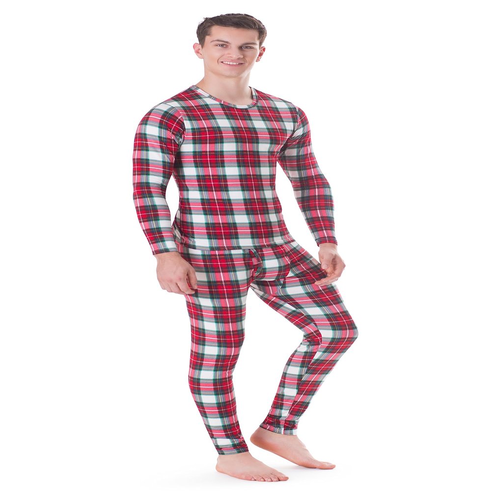 Rocky Thermal Underwear Men Long Johns Men Thermal Underwear Thermals Mens Base Layer Mens Thermals Top and Bottom Set (White Plaid, Small, Standard Weight - 185 GSM, One Pack)