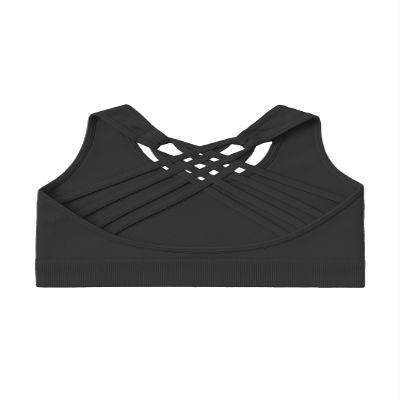 Kurve Girls Sleeveless Tank Top - Seamless Stretchy Strappy Back Crop Racerback Bra - Shirt Sports Bra for Kids, UPF 50+ Made in USA, Black-83, Age 9-14