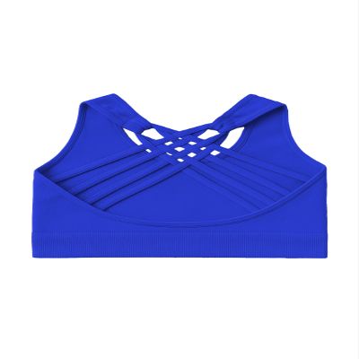 Kurve Girls Sleeveless Tank Top - Seamless Stretchy Strappy Back Crop Racerback Bra - Shirt Sports Bra for Kids, UPF 50+ Made in USA, Cobalt-83, Age 9-14