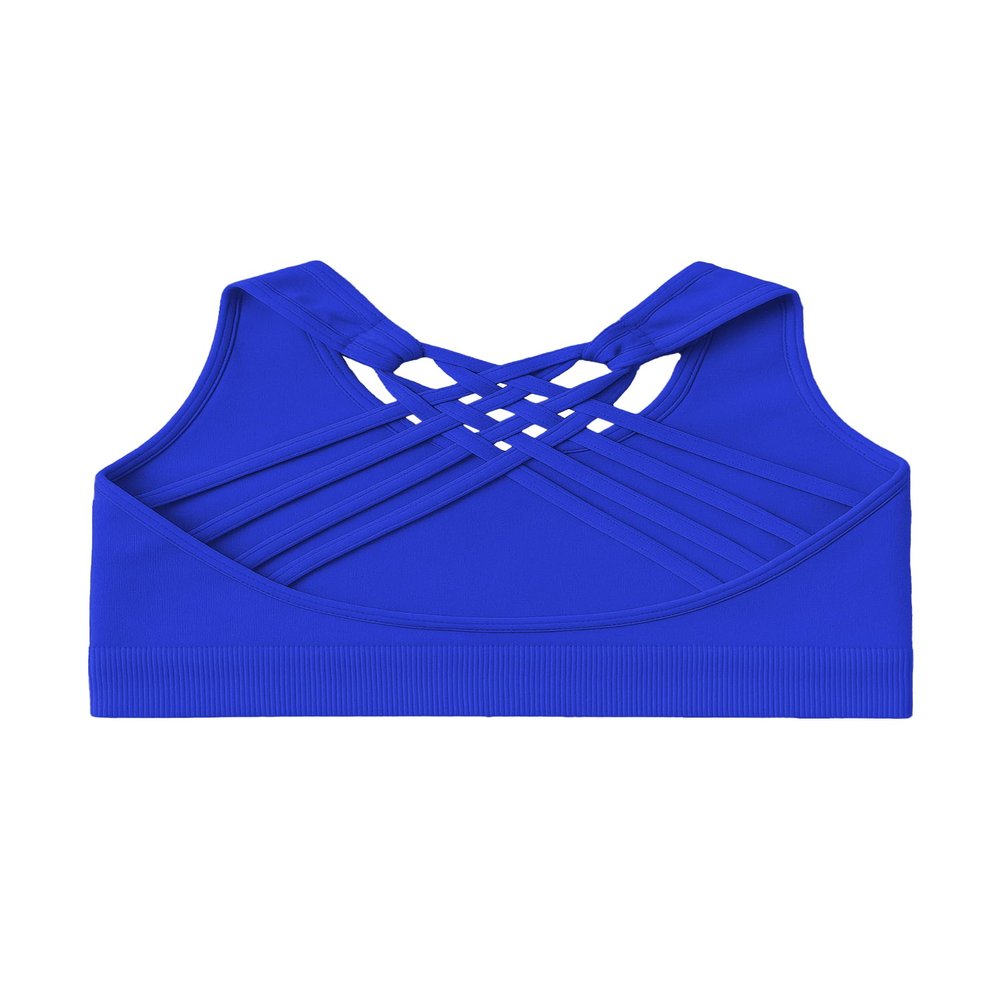 Kurve Girls Sleeveless Tank Top - Seamless Stretchy Strappy Back Crop Racerback Bra - Shirt Sports Bra for Kids, UPF 50+ Made in USA, Cobalt-83, Age 9-14