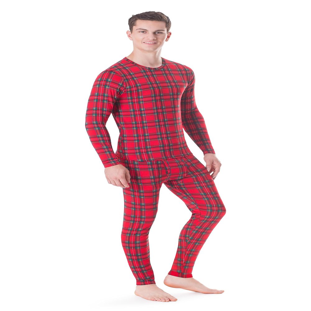 Rocky Thermal Underwear Men Long Johns Men Thermal Underwear Thermals Mens Base Layer Mens Thermals Top and Bottom Set (Red Plaid, Medium, Standard Weight - 185 GSM, One Pack)