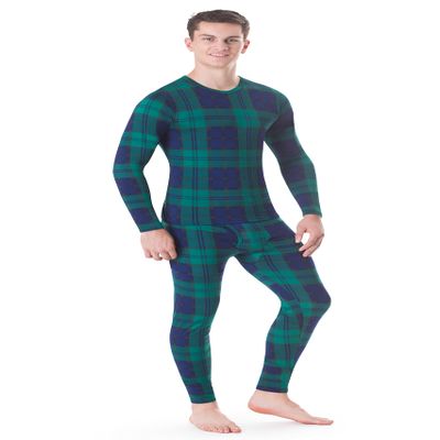 Rocky Thermal Underwear Men Long Johns Men Thermal Underwear Thermals Mens Base Layer Mens Thermals Top and Bottom Set (Green Plaid, Medium, Standard Weight - 185 GSM, One Pack)