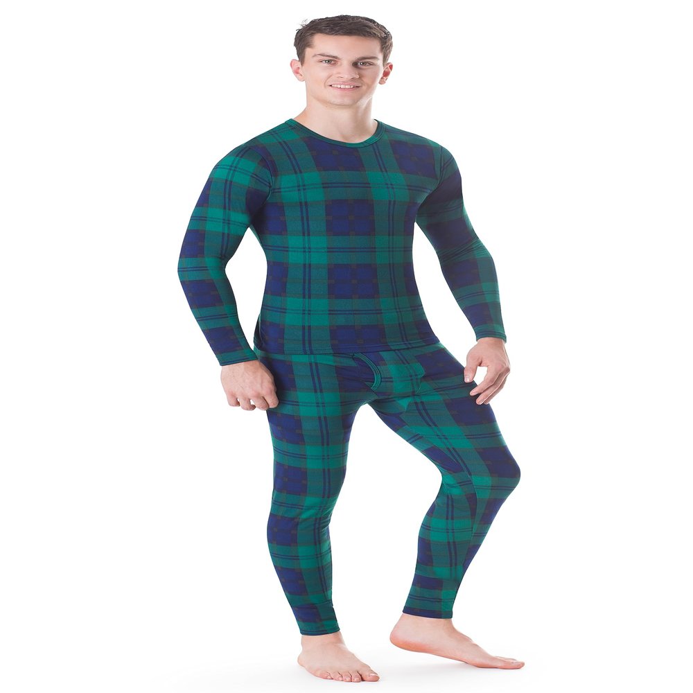 Rocky Thermal Underwear Men Long Johns Men Thermal Underwear Thermals Mens Base Layer Mens Thermals Top and Bottom Set (Green Plaid, Medium, Standard Weight - 185 GSM, One Pack)