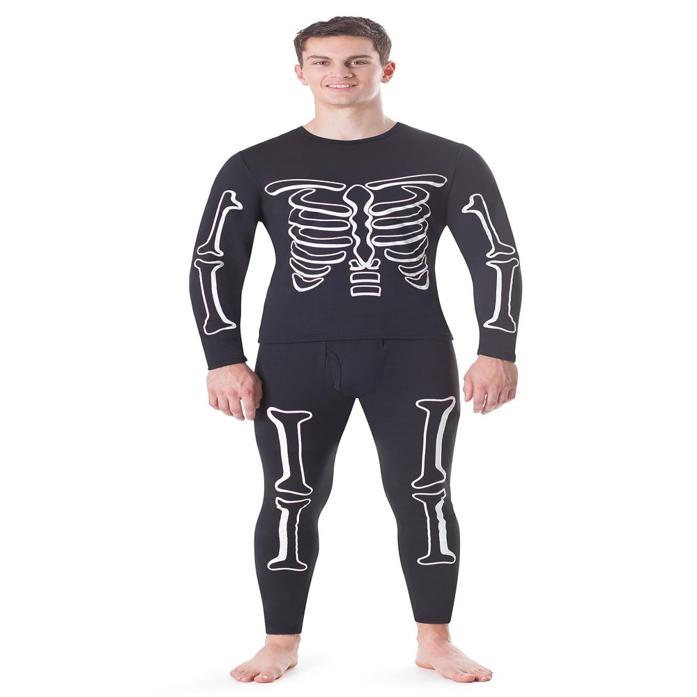 Rocky Thermal Underwear Men Long Johns Men Thermal Underwear Thermals Mens Base Layer Mens Thermals Top and Bottom Set (Skeleton Design (Glow In Dark), Medium, Standard Weight - 185 GSM, One Pack)