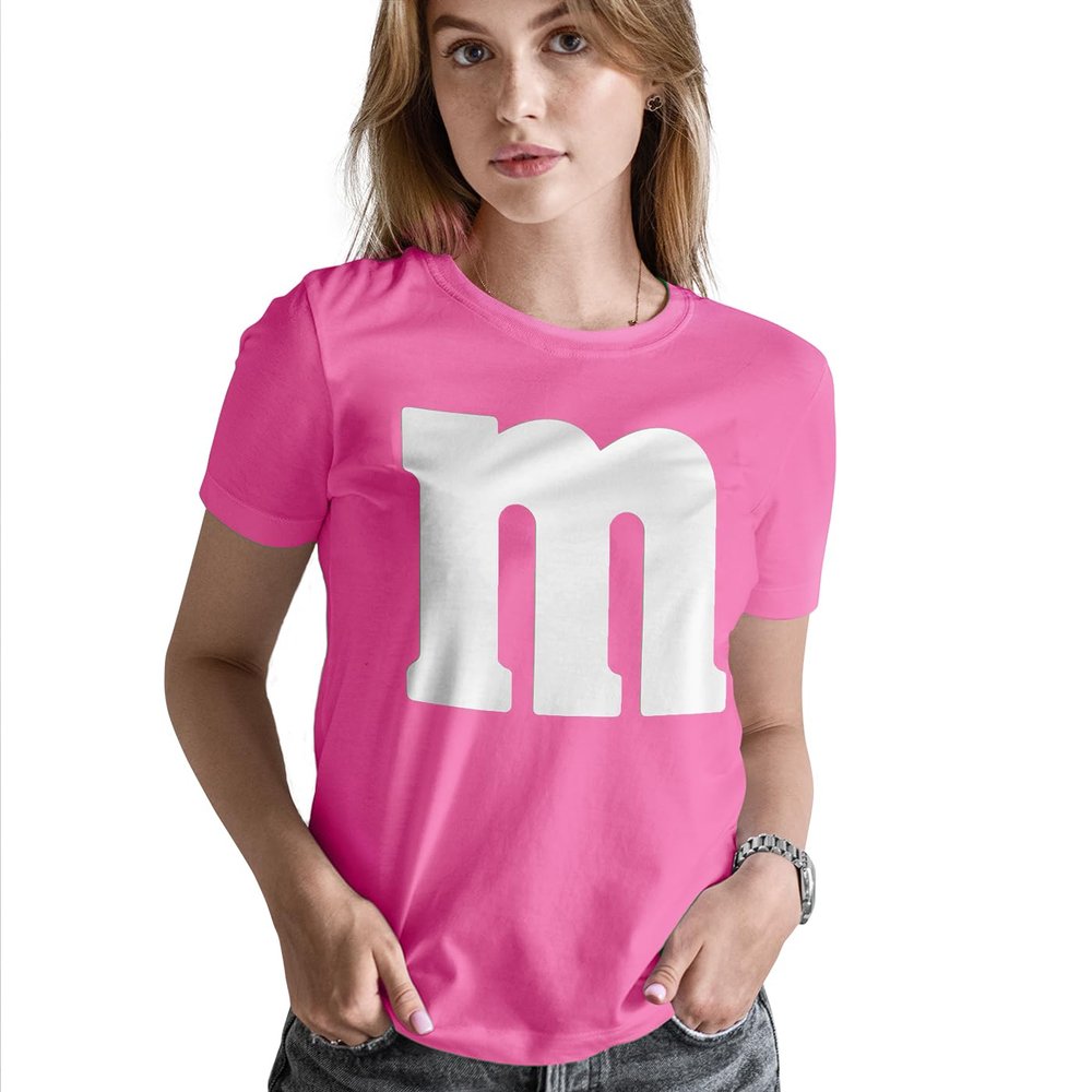 Letter M Halloween Costumes T-Shirt | Funny Cool Graphic tee idea | for Women Azalea Pink