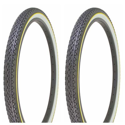 Two Bike tire Duro 26 x 2.125 Black/White Side Wall Yellow Line HF-133. Bicycle tire,Bike Parts,Bicycle Parts
