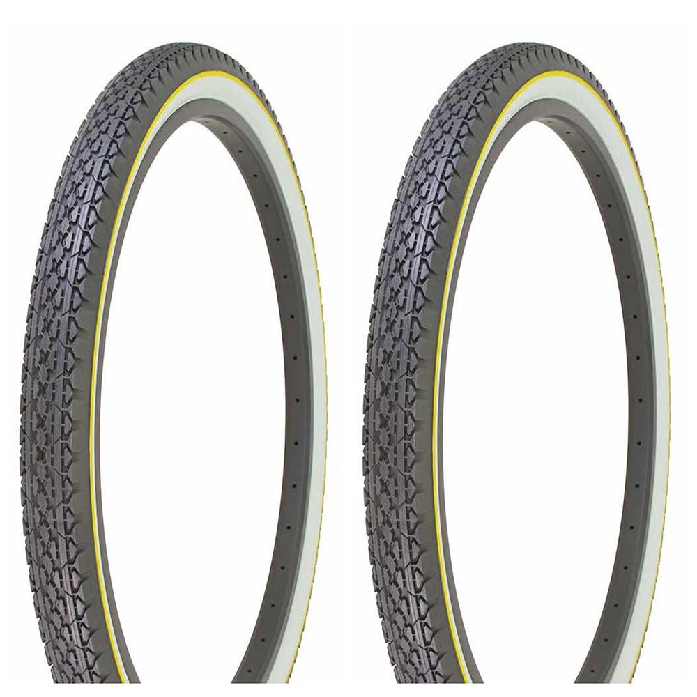 Two Bike tire Duro 26 x 2.125 Black/White Side Wall Yellow Line HF-133. Bicycle tire,Bike Parts,Bicycle Parts