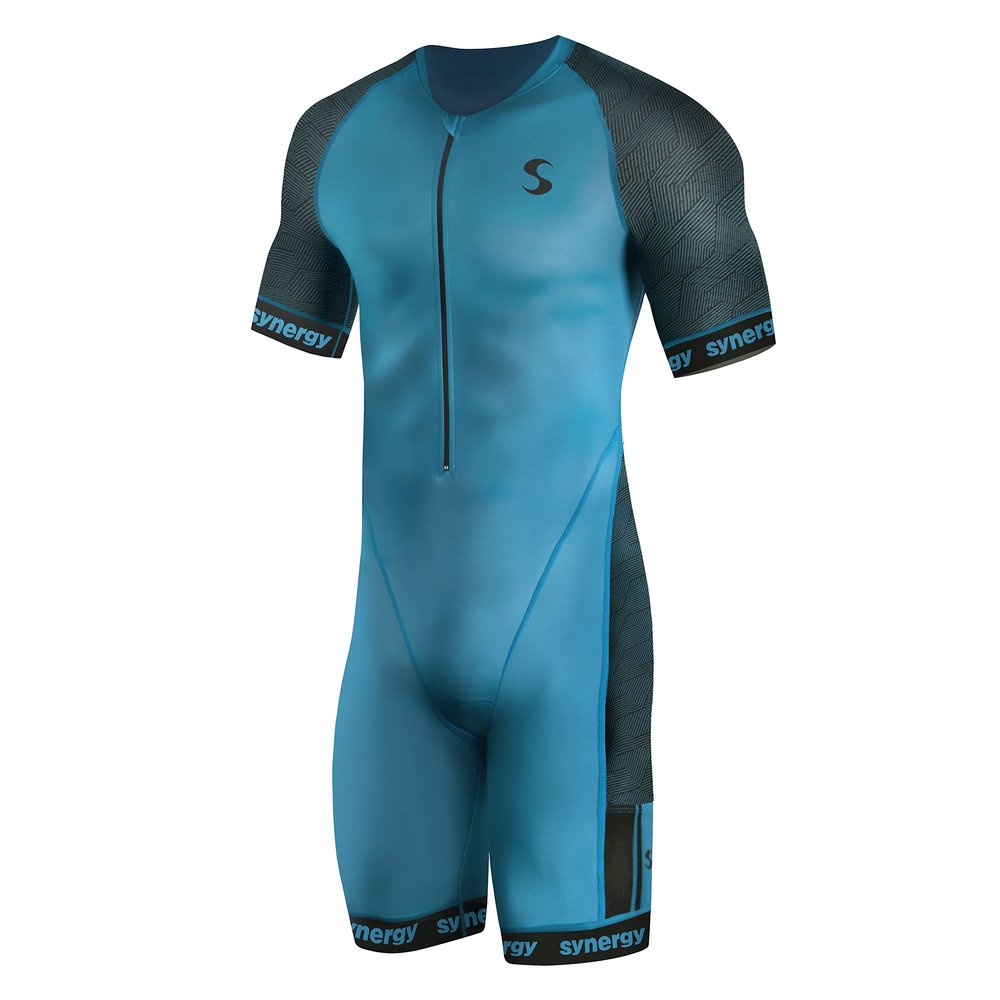 Synergy Triathlon Tri Suit - Men's Elite Short Sleeve Trisuit Cycling Skinsuit (Arctic/Navy, Small)