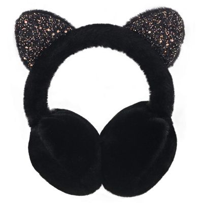 XIAOHAWANG Winter Earmuffs for Kids Girl Warm Ear Muffs Baby Boy Plush Padded Ear Warmer (C-BLACK)