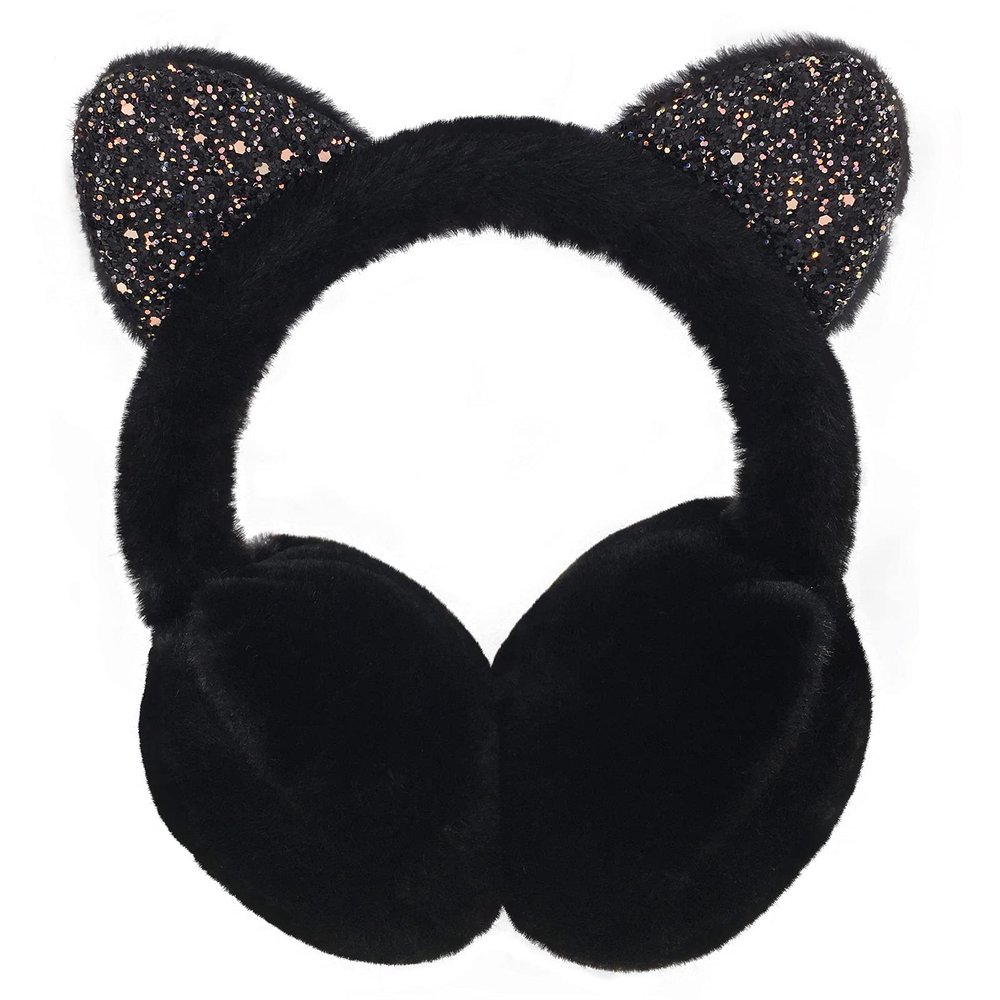 XIAOHAWANG Winter Earmuffs for Kids Girl Warm Ear Muffs Baby Boy Plush Padded Ear Warmer (C-BLACK)