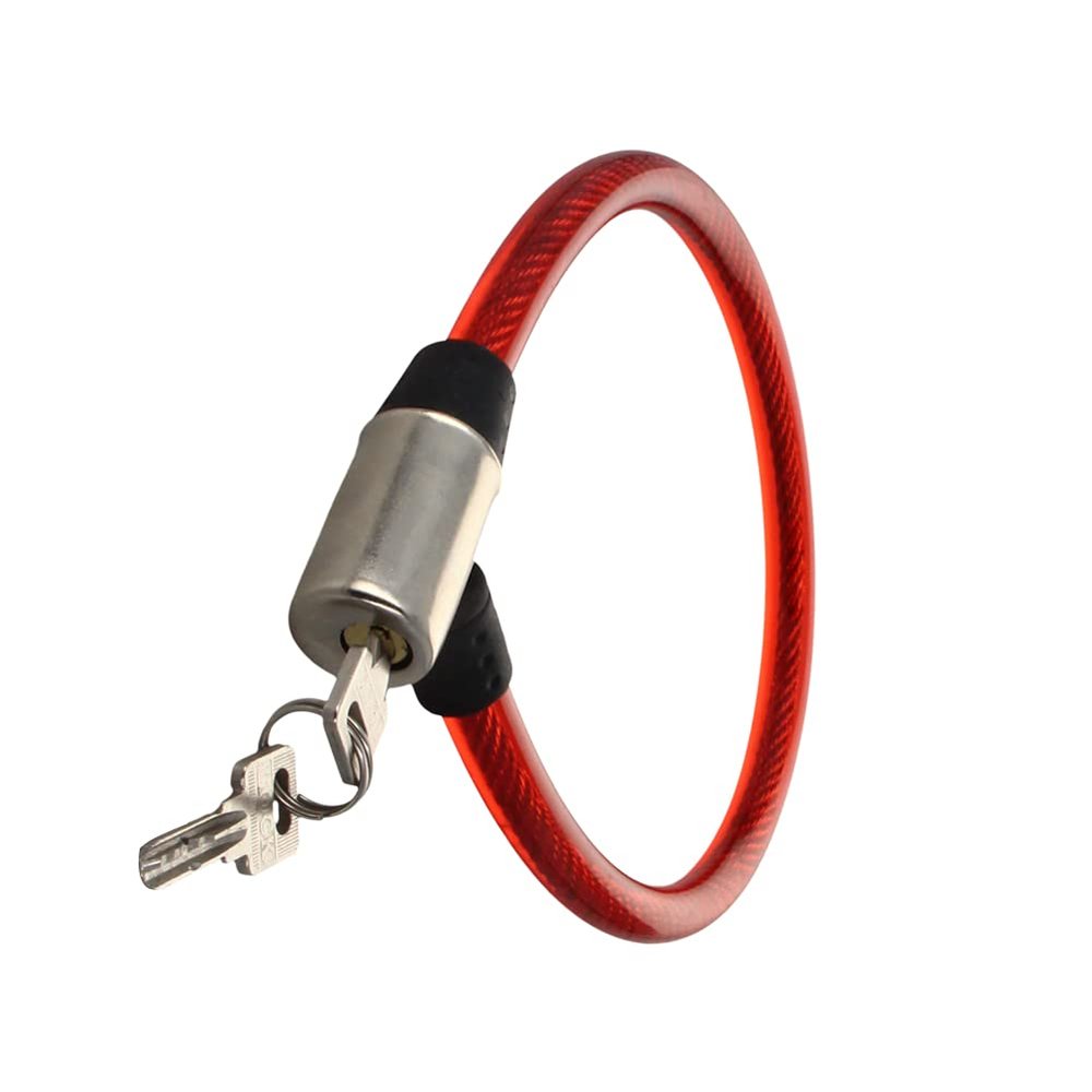 Yinpecly Bicycle Lock Cable 620mm Length Iron Bicycle Steel Door Lock Home Car Bicycle Shop Office Motorcycle Red 2PCS