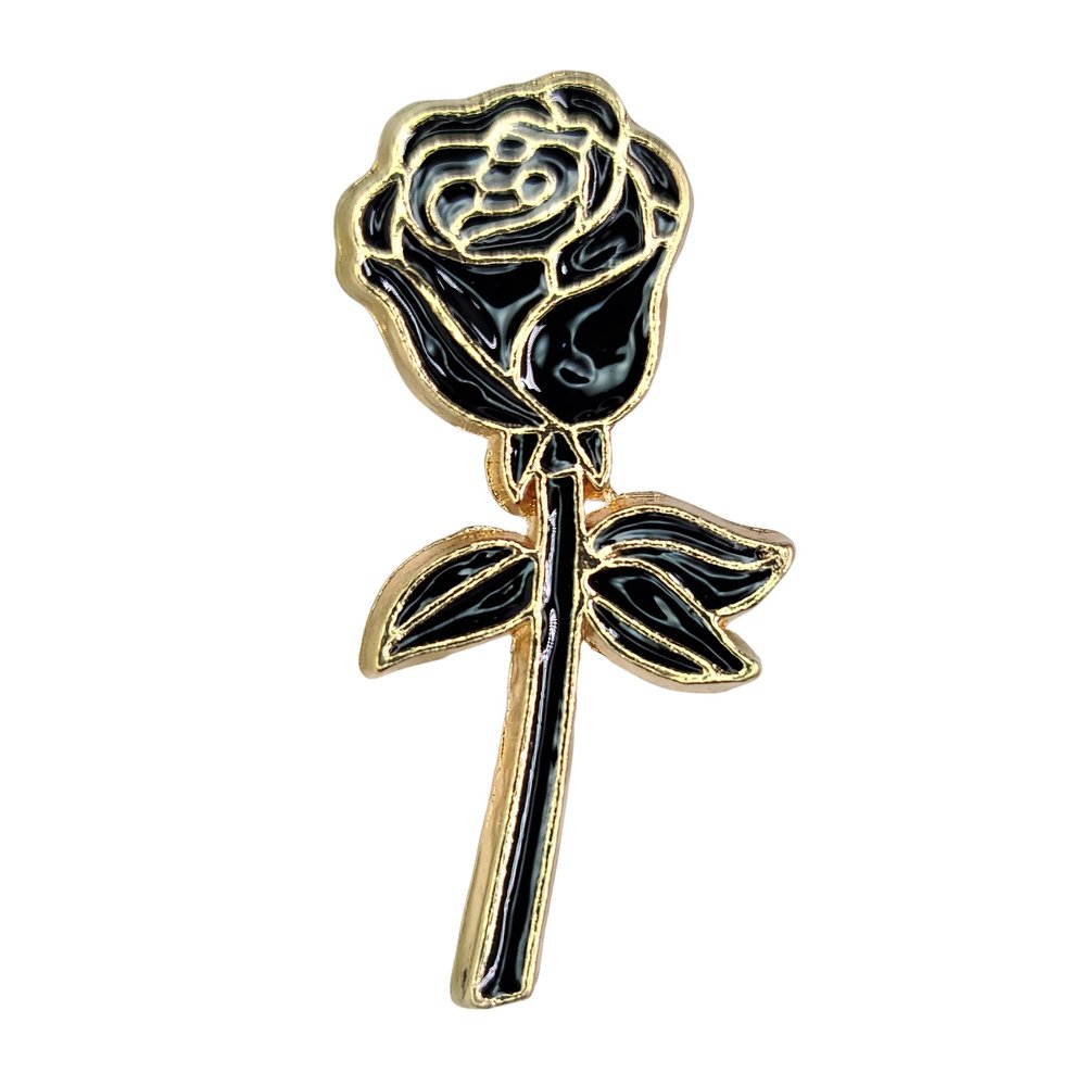 Black Rose Enamel Pin with Safety Backing