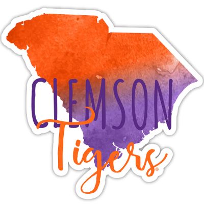 Clemson Tigers Watercolor State Die Cut Decal 4-Inch Officially Licensed Collegiate Product