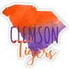 Clemson Tigers Watercolor State Die Cut Decal 4-Inch Officially Licensed Collegiate Product view 1
