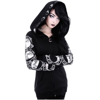 Women's Halloween Costumes Tops Loose Gothic Punk Blouse Long Sleeve Hooded Black Cardigan Zipper Jacket Coat