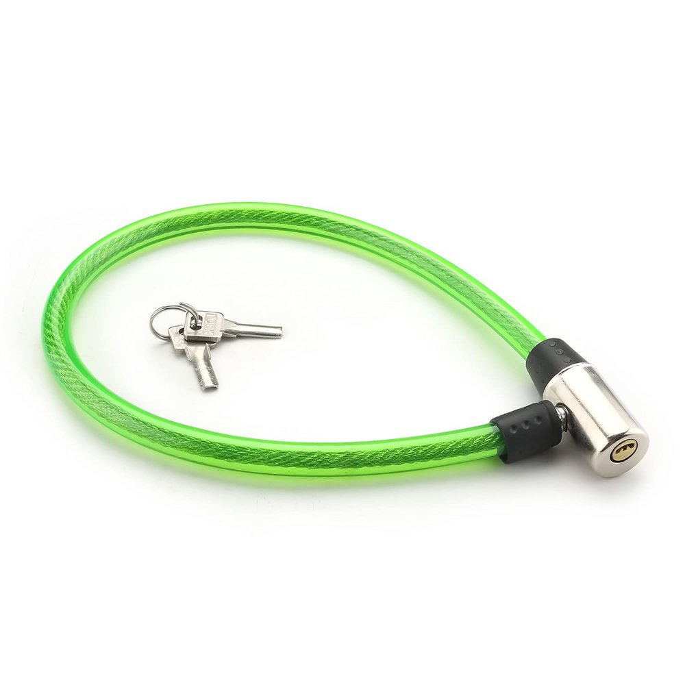 Yinpecly Bicycle Lock Cable 620mm Length Iron Bicycle Steel Door Lock Home Car Bicycle Shop Office Motorcycle Green 1PCS