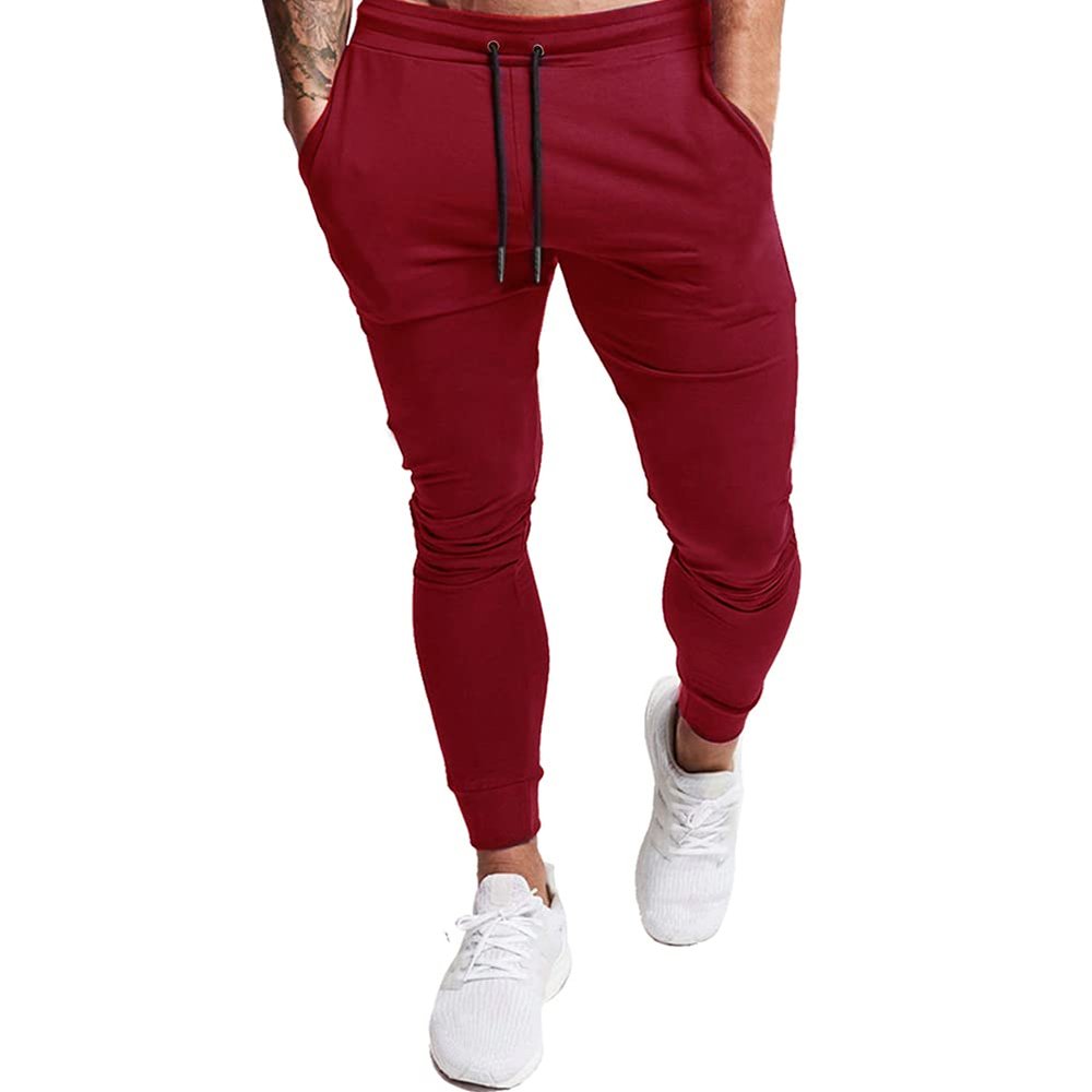 A WATERWANG Men's Slim Jogger Pants, Tapered Athletic Sweatpants for Jogging Running Exercise Gym Workout (Wine Red, X-Large)