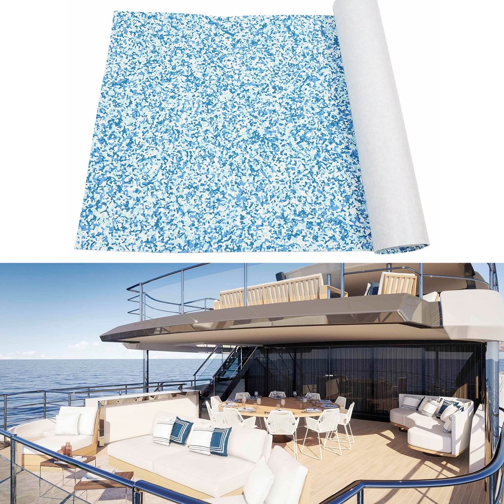6mm Thickness Teak Deck Teak Decking Sheet, EVA Synthetic Boat Teak Sheet Foam Boat Flooring Anti Slip Carpet with Backing Adhesive, 94.5" x 35.4" x 0.24'' (Blue & White Camouflage)