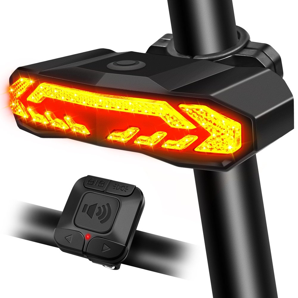 USUPERINK Bike Turn Signals, Bicycle Tail Light with Turn Signals, Bike Tail Light USB Rechargeable with Horn, IP65 Waterproof Anti-Theft Alarm,6 Light Mode Auto On Off, for Bicycle, Ebike, Scooter