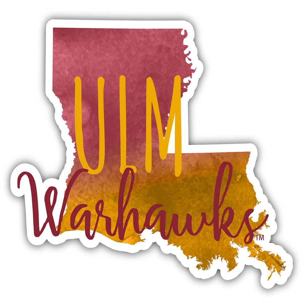 University of Louisiana Monroe Watercolor State Die Cut Decal 4-Inch Officially Licensed Collegiate Product