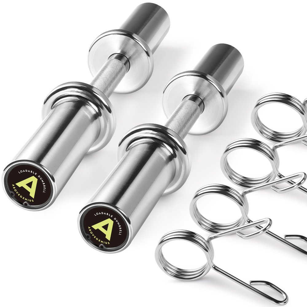 AboveGenius Pair of 16" Olympic Dumbbell Handles, Loadable Dumbbell Bars for 2-inch Olympic Weight Plates Great for Home Gym Strength Training, Weight Bars with 2 Pair of Spring Collars