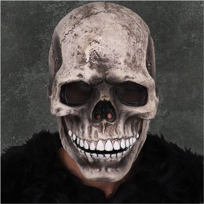 CosTribe Creepy Full Head Skull Mask with Moving Jaw Halloween Scary Latex Helmet for Cosplay Party Props. (White)